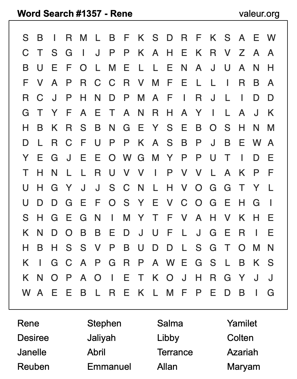 Word Search Puzzle with the name Rene #1357 Word Search Puzzle with the name Rene #1357