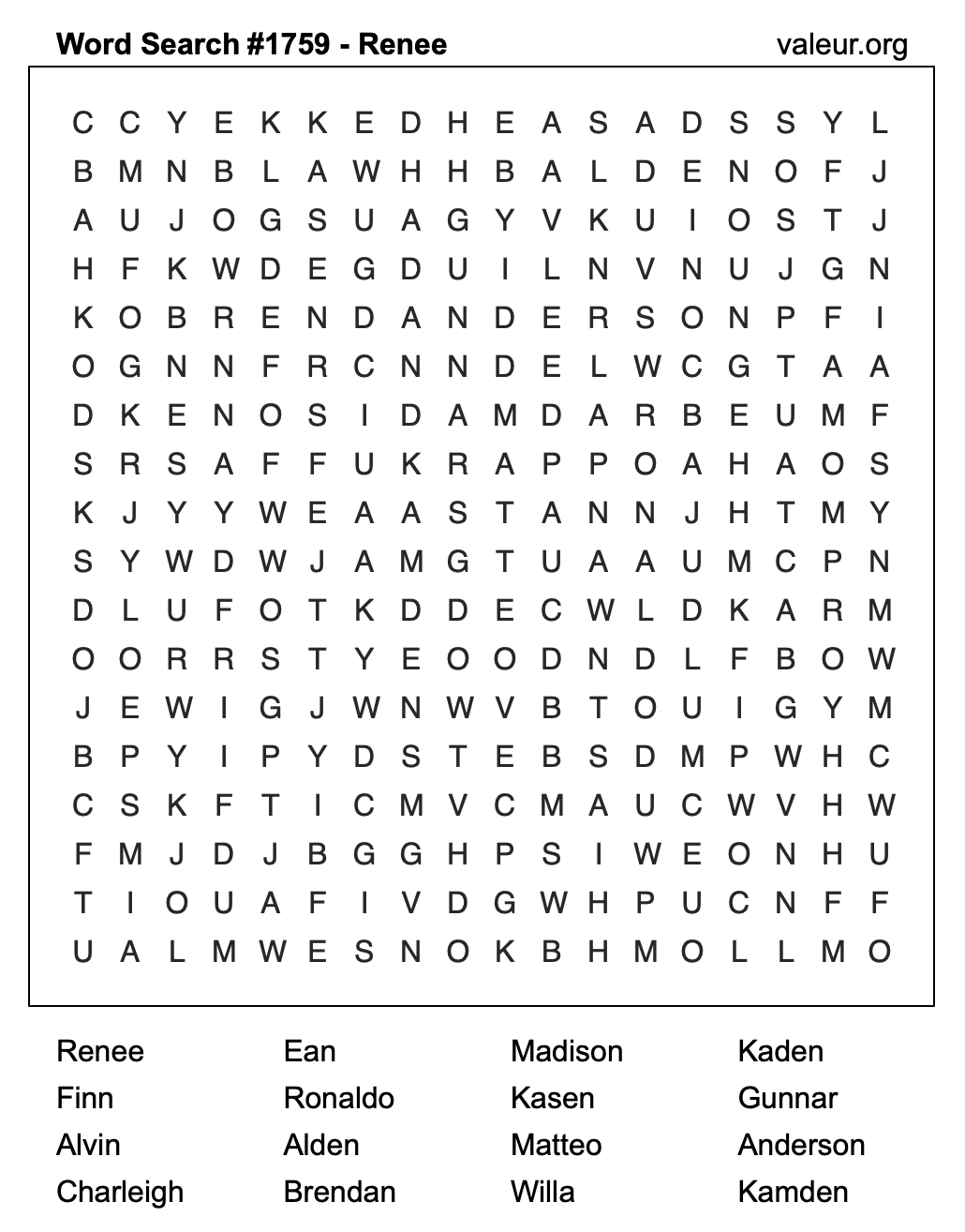 Word Search Puzzle with the name Renee #1759 Word Search Puzzle with the name Renee #1759