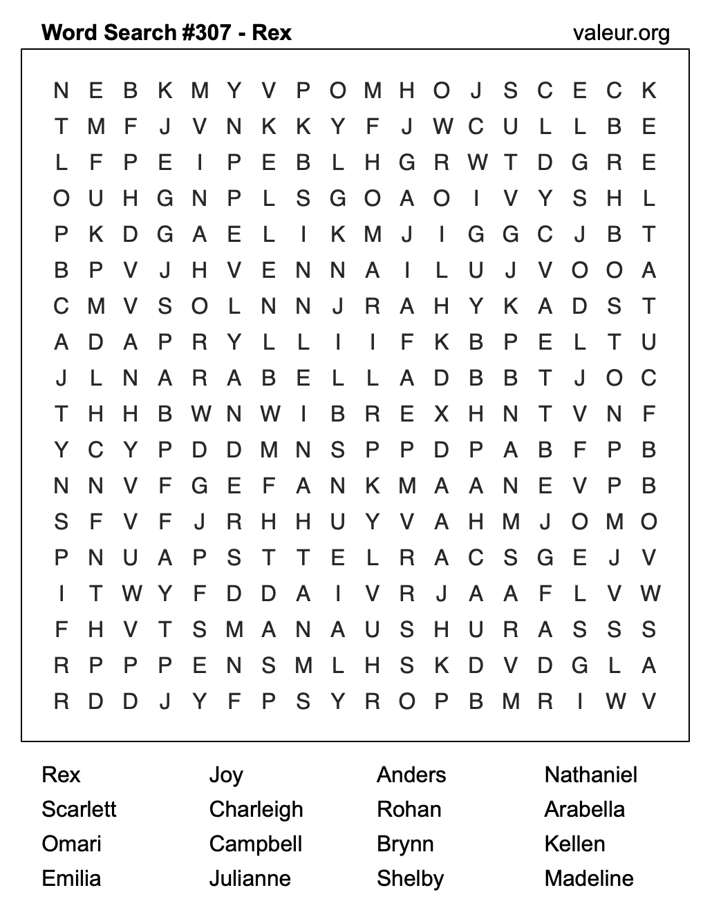 Word Search Puzzle with the name Rex #307