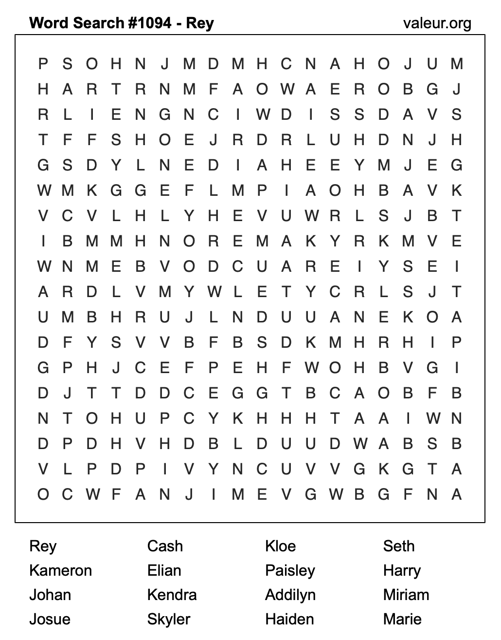 Word Search Puzzle with the name Rey #1094