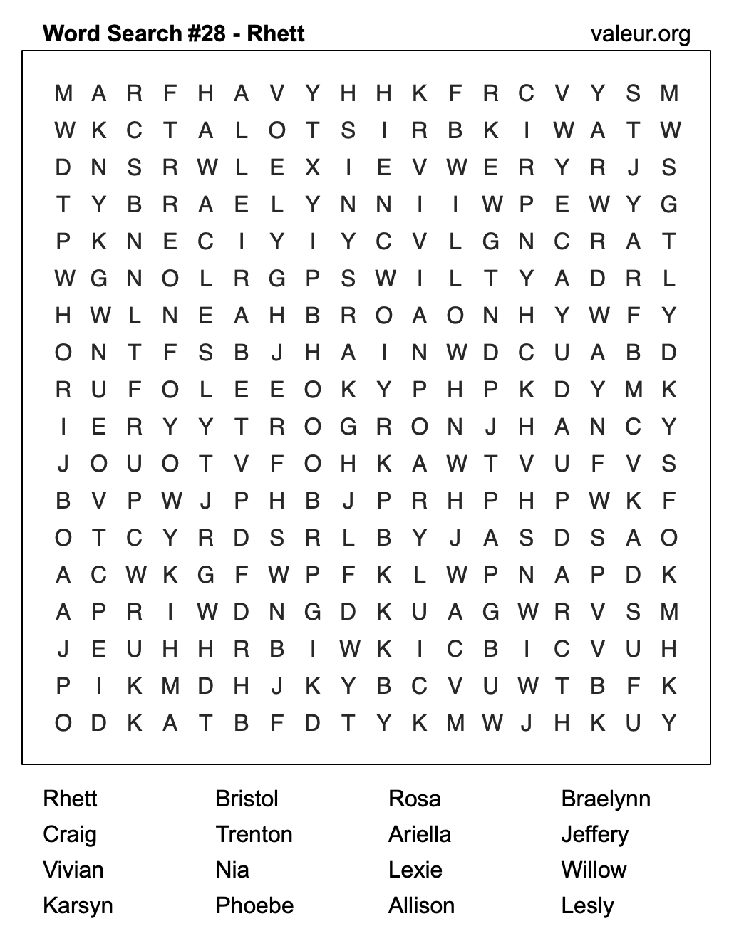 Word Search Puzzle with the name Rhett #28 Word Search Puzzle with the name Rhett #28