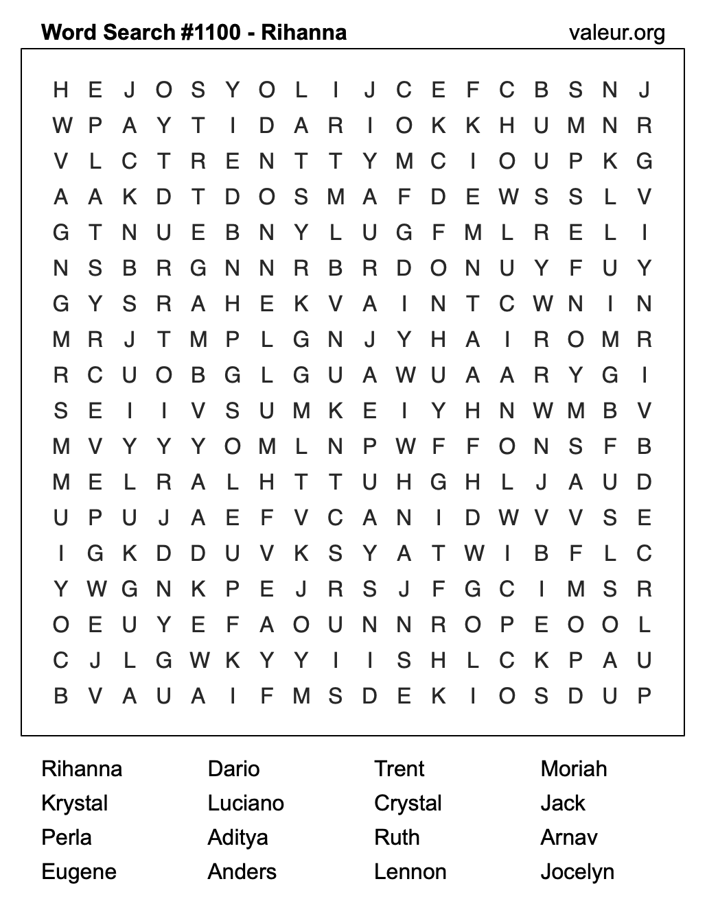 Word Search Puzzle with the name Rihanna #1100