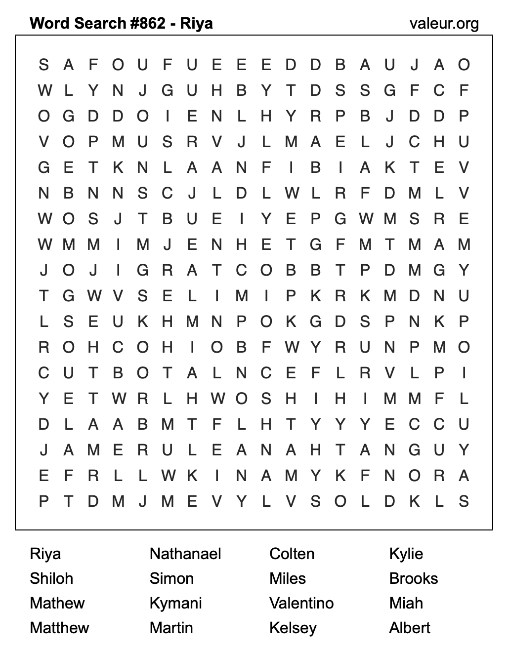 Word Search Puzzle with the name Riya #862 Word Search Puzzle with the name Riya #862
