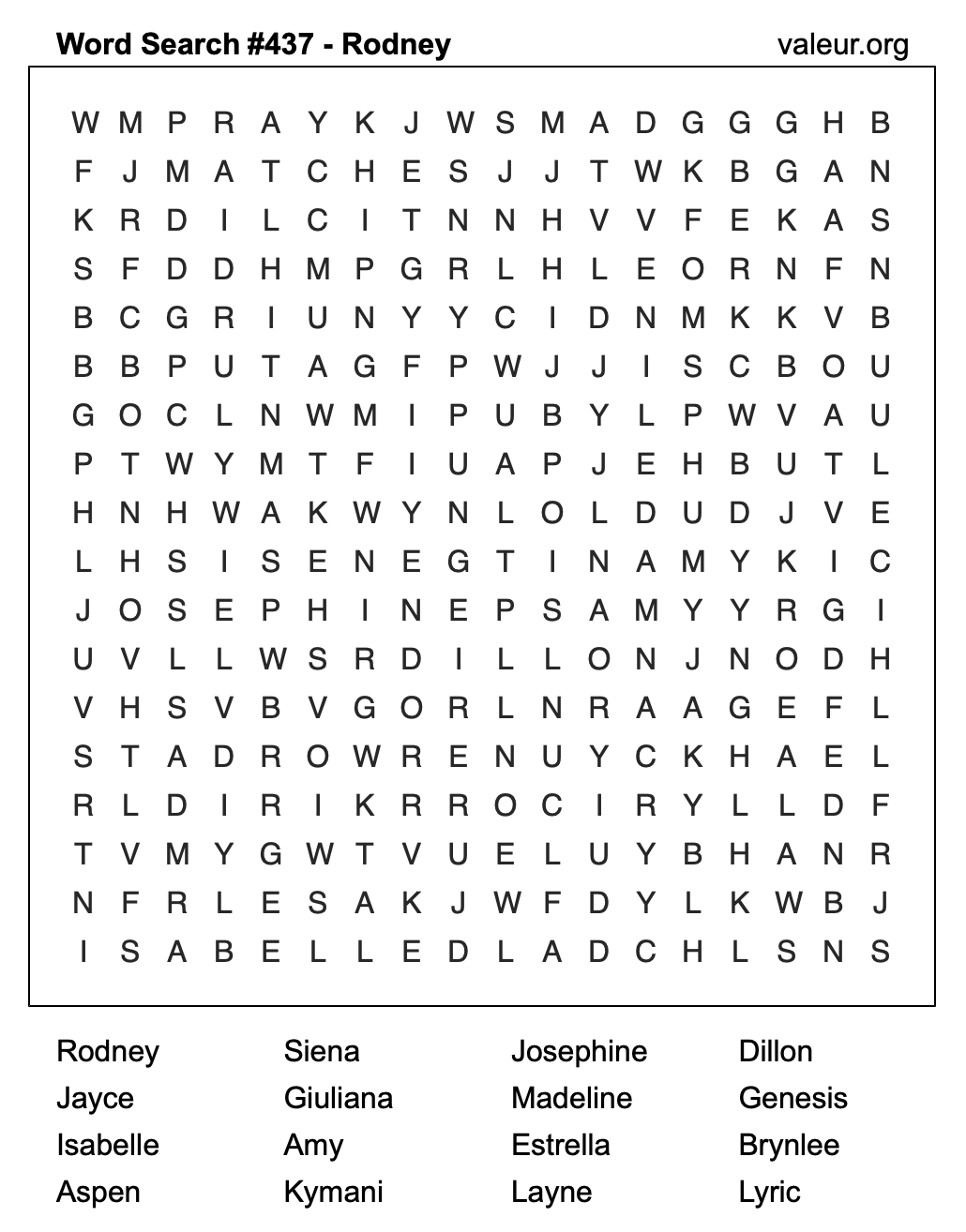 Word Search Puzzle with the name Rodney #437 Word Search Puzzle with the name Rodney #437