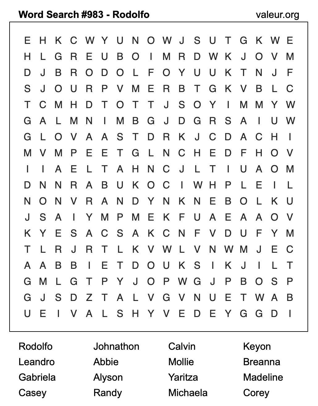 Word Search Puzzle with the name Rodolfo #983