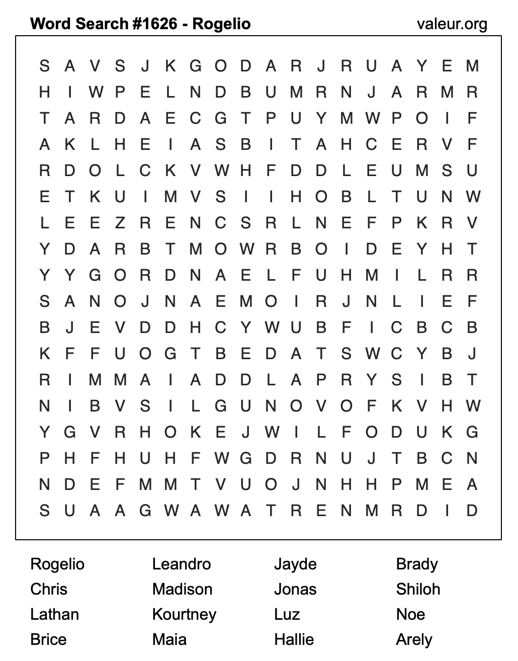 Word Search Puzzle with the name Rogelio #1626 Word Search Puzzle with the name Rogelio #1626