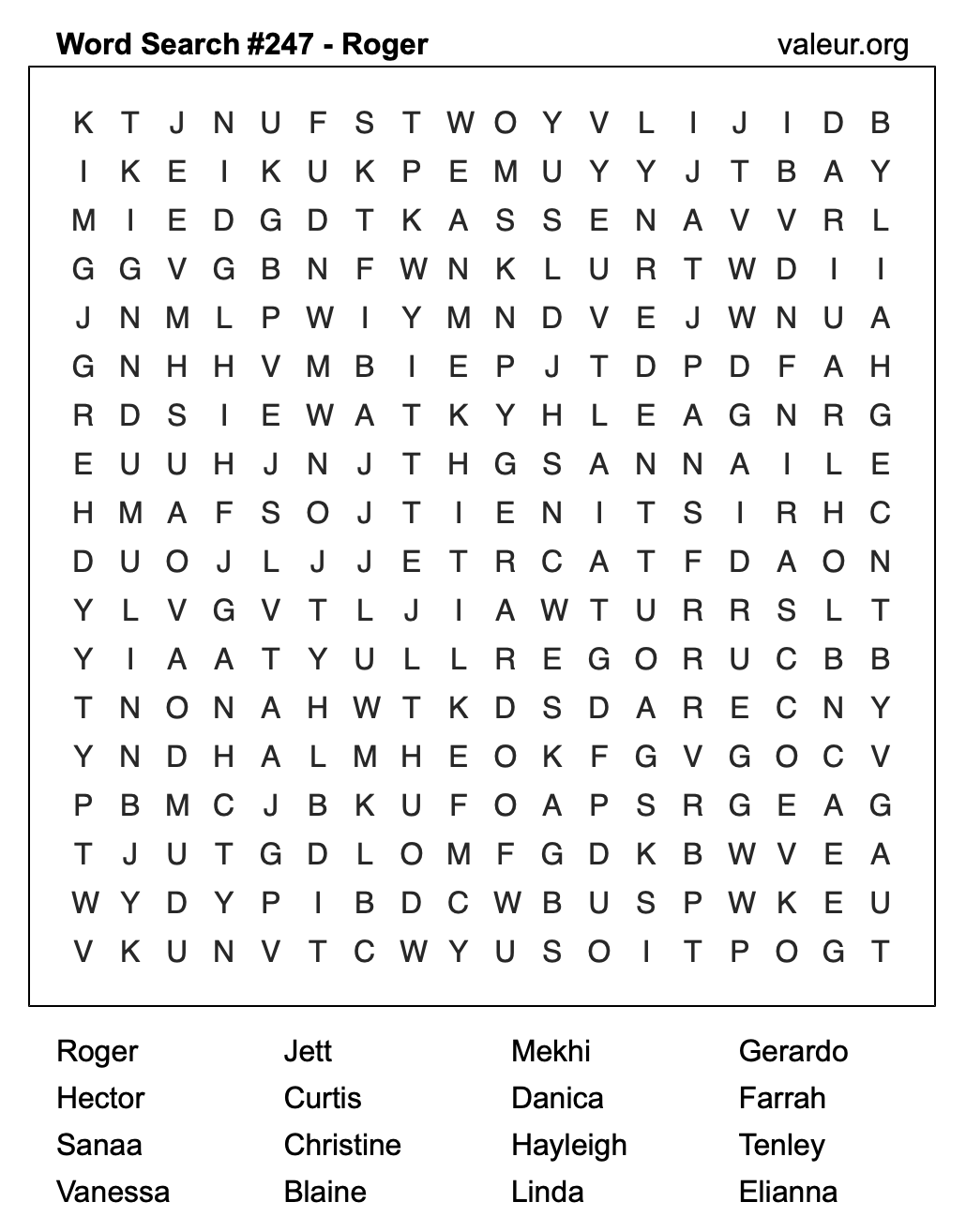 Word Search Puzzle with the name Roger #247