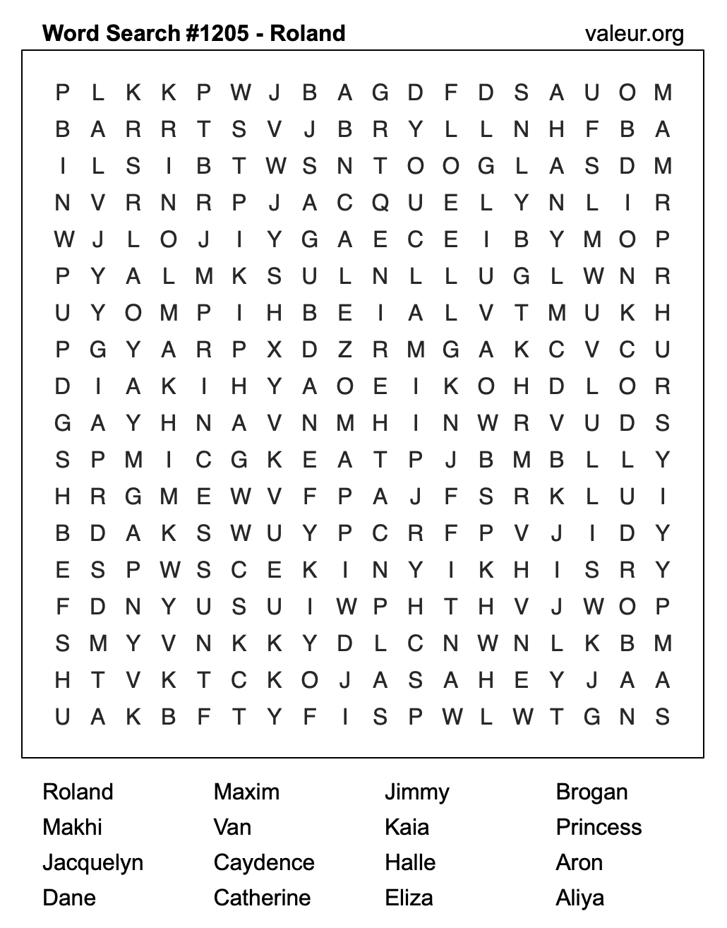 Word Search Puzzle with the name Roland #1205
