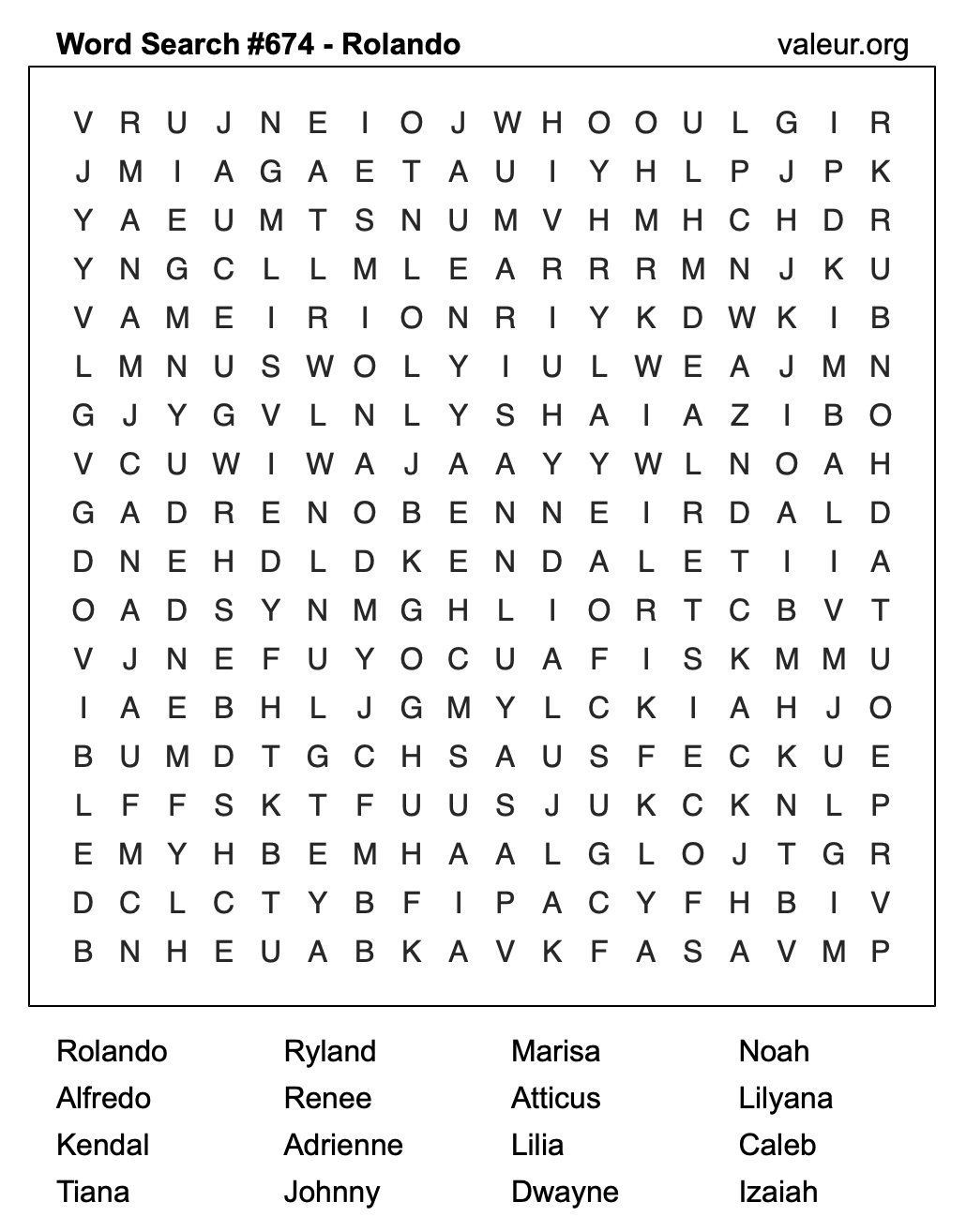 Word Search Puzzle with the name Rolando #674 Word Search Puzzle with the name Rolando #674