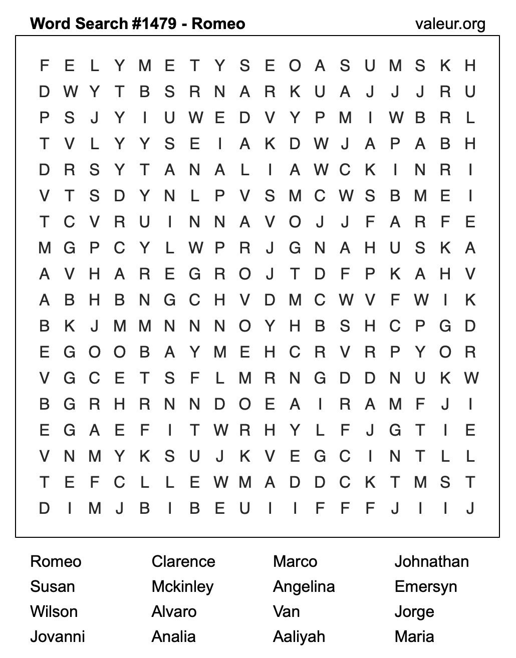 Word Search Puzzle with the name Romeo #1479