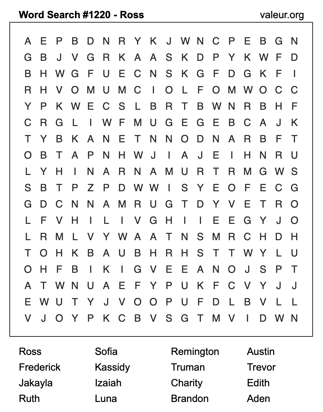 Word Search Puzzle with the name Ross #1220