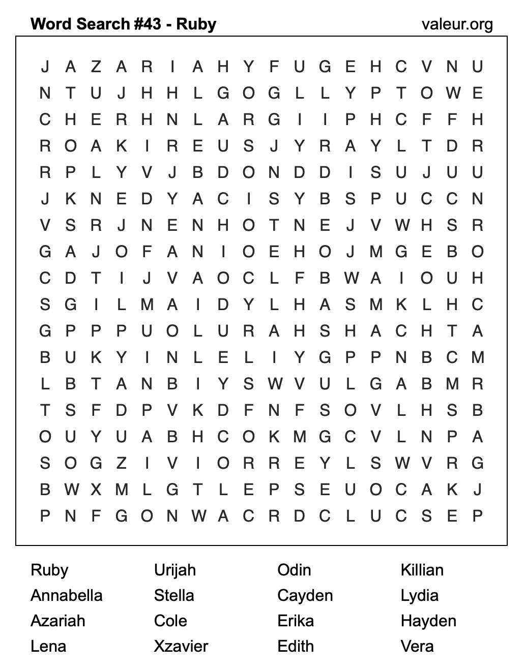 Word Search Puzzle with the name Ruby #43