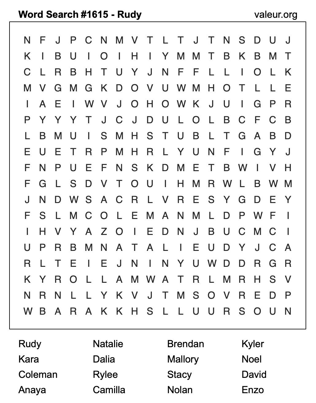 Word Search Puzzle with the name Rudy #1615 Word Search Puzzle with the name Rudy #1615
