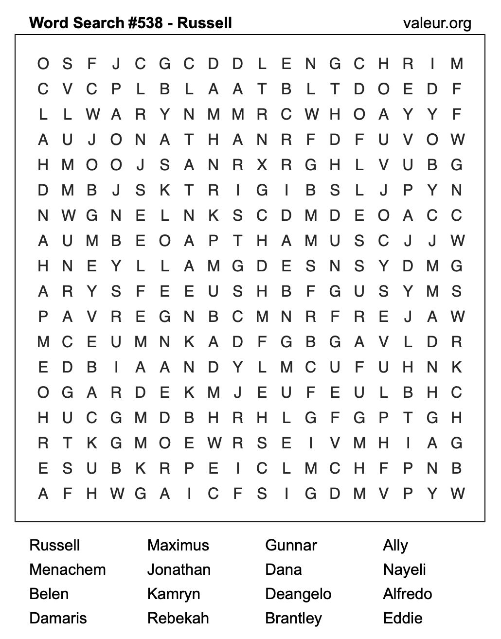 Word Search Puzzle with the name Russell #538