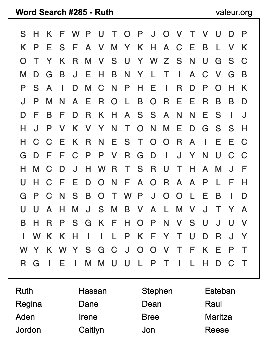 Word Search Puzzle with the name Ruth #285 Word Search Puzzle with the name Ruth #285