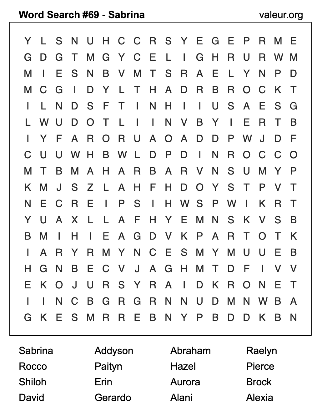 Word Search Puzzle with the name Sabrina #69 Word Search Puzzle with the name Sabrina #69