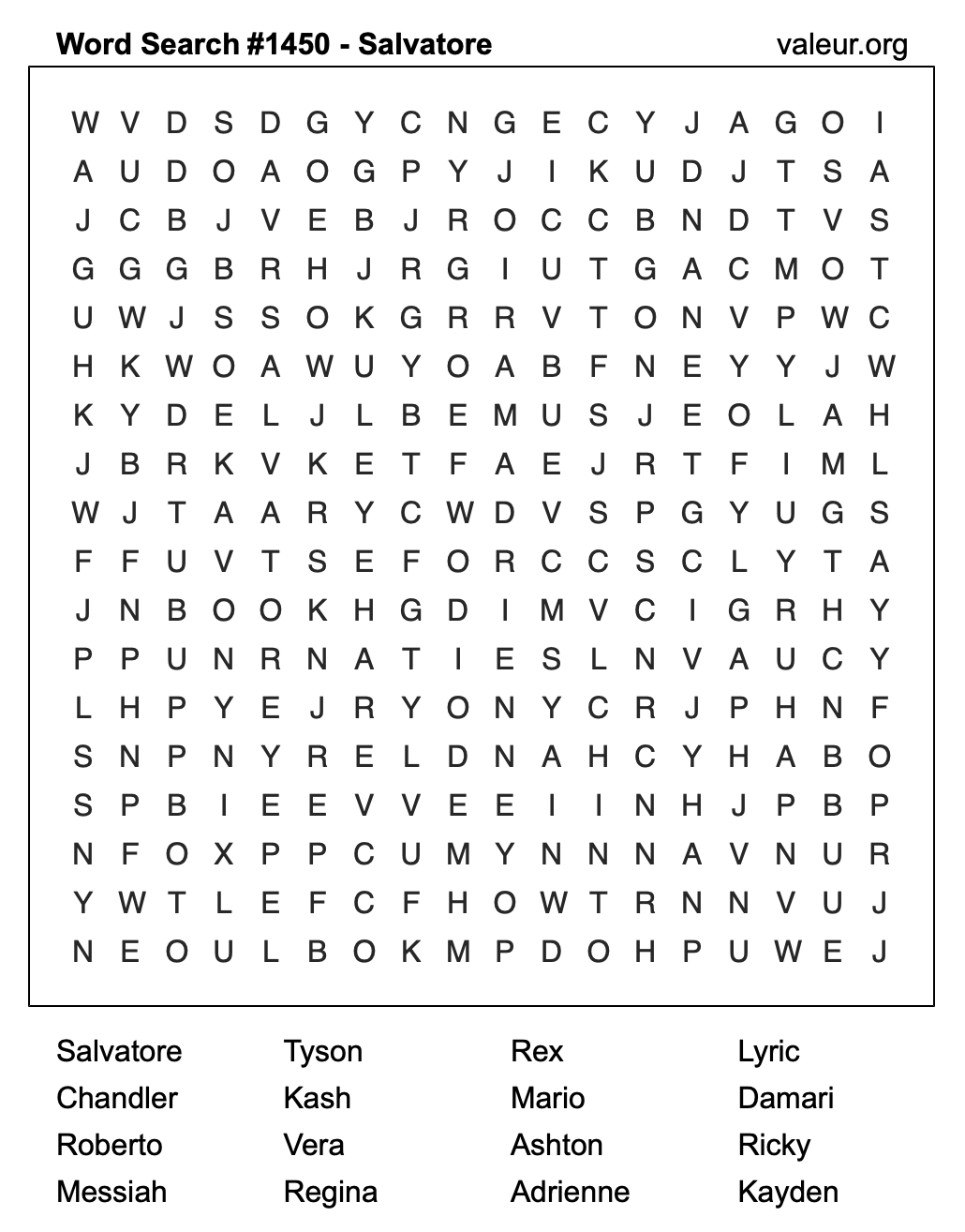 Word Search Puzzle with the name Salvatore #1450