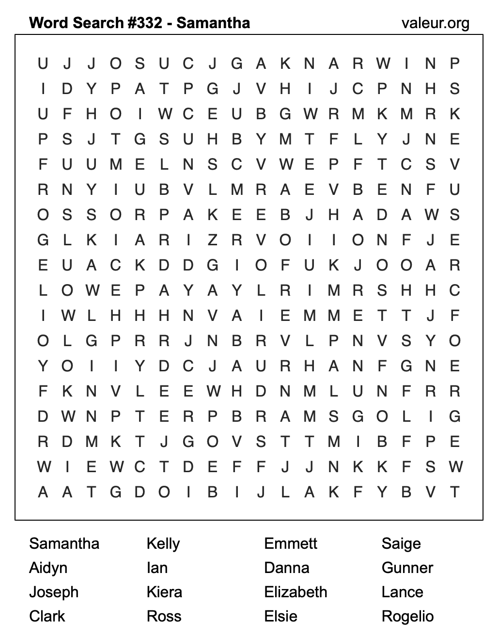 Word Search Puzzle with the name Samantha #332