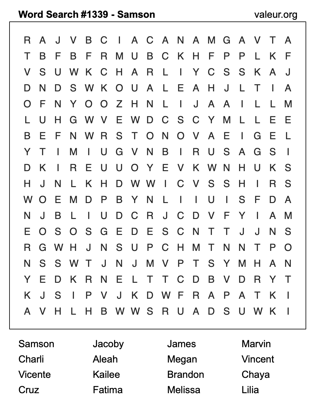Word Search Puzzle with the name Samson #1339 Word Search Puzzle with the name Samson #1339