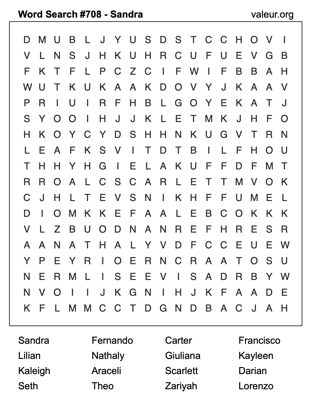Word Search Puzzle with the name Sandra #708 Word Search Puzzle with the name Sandra #708