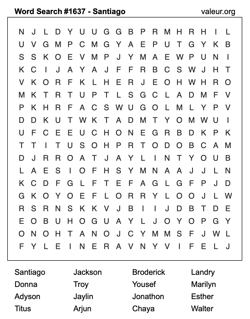 Word Search Puzzle with the name Santiago #1637 Word Search Puzzle with the name Santiago #1637