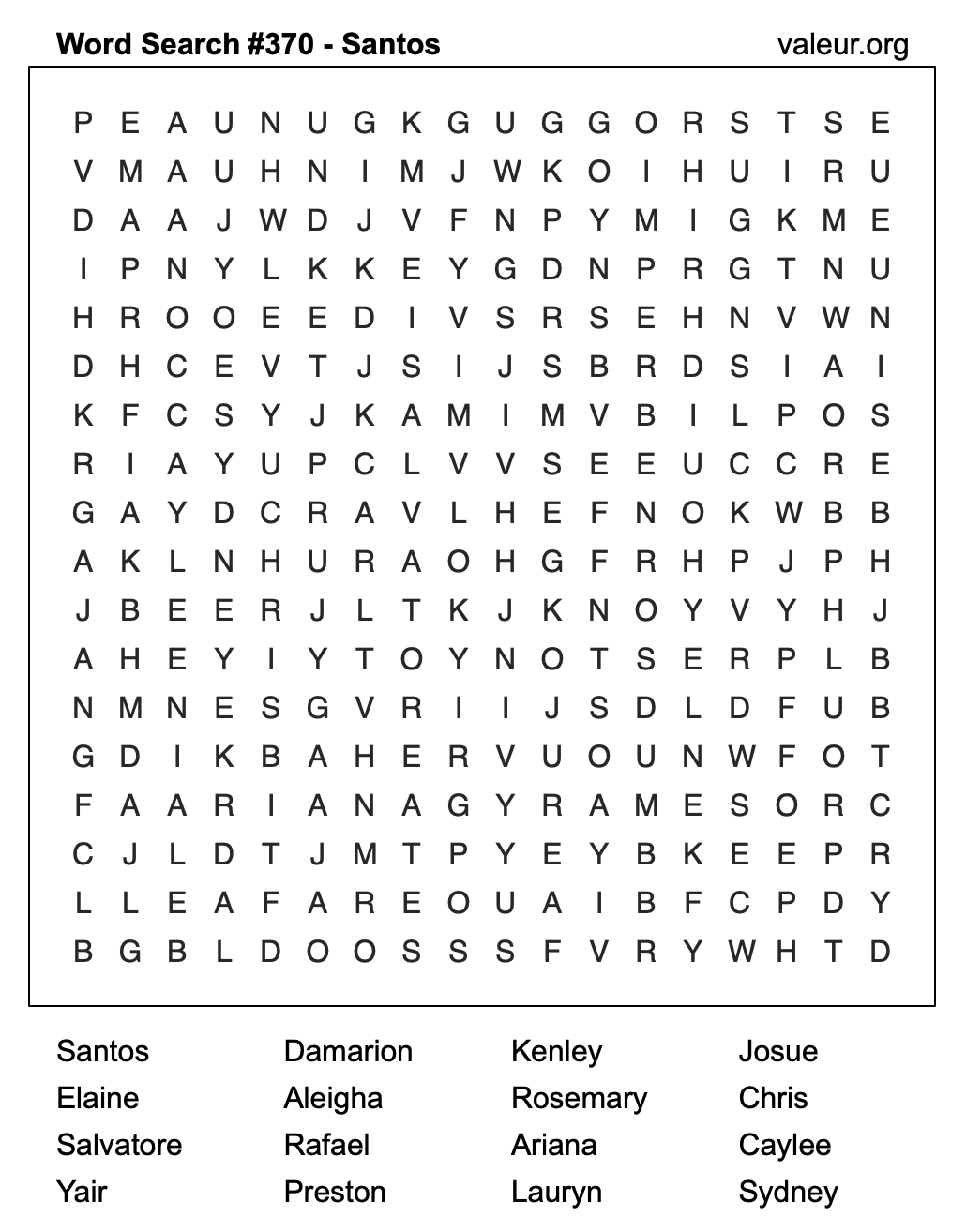 Word Search Puzzle with the name Santos #370 Word Search Puzzle with the name Santos #370