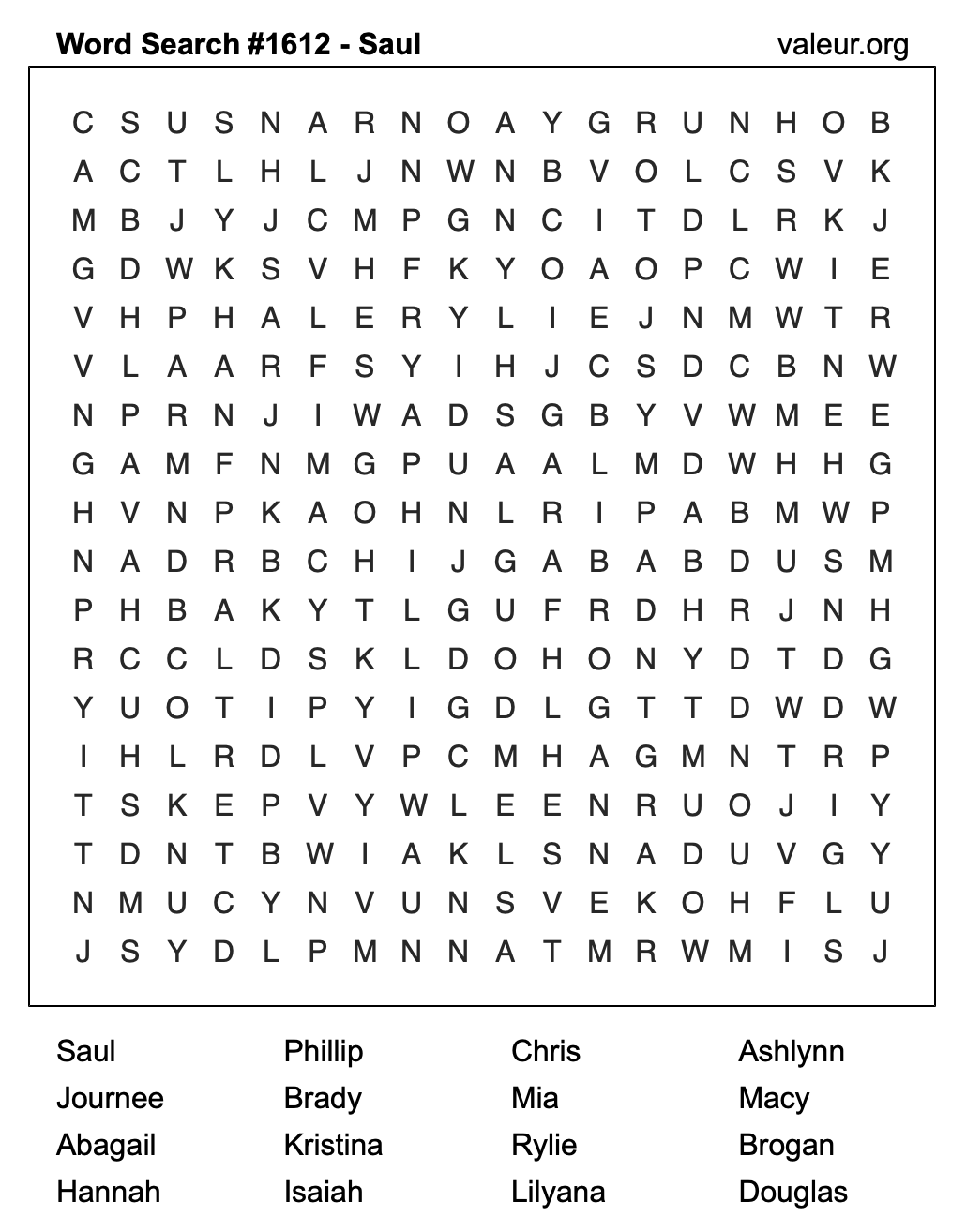 Word Search Puzzle with the name Saul #1612