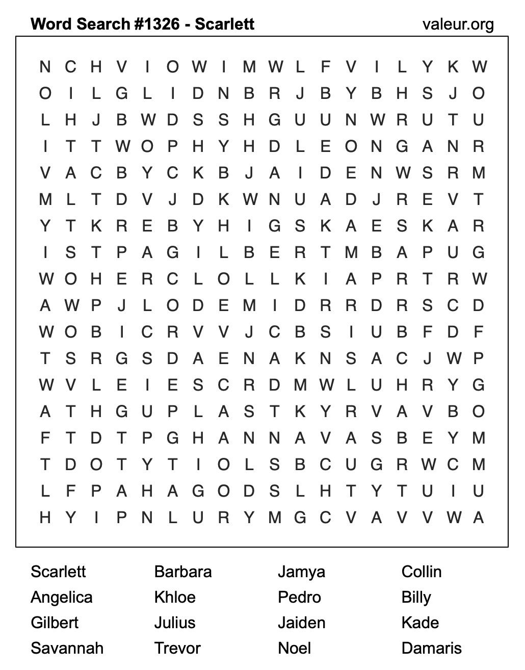 Word Search Puzzle with the name Scarlett #1326