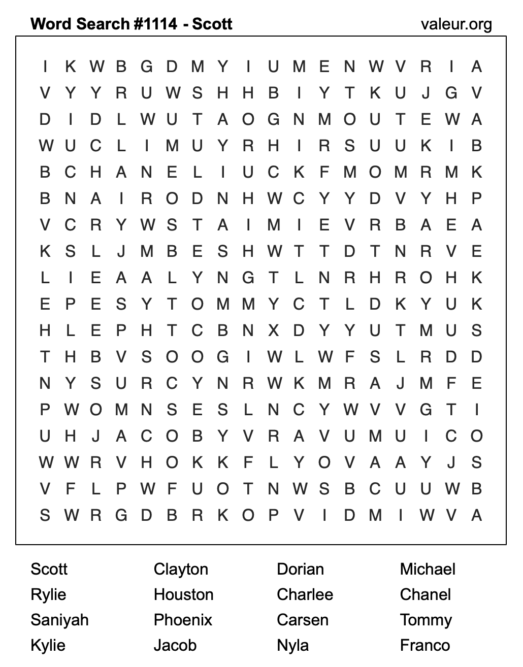 Word Search Puzzle with the name Scott #1114