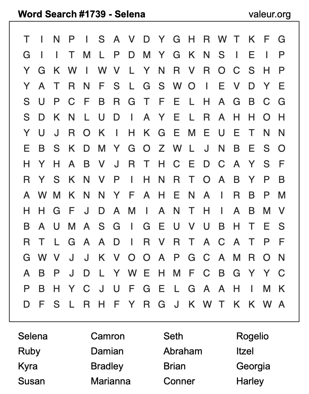 Word Search Puzzle with the name Selena #1739