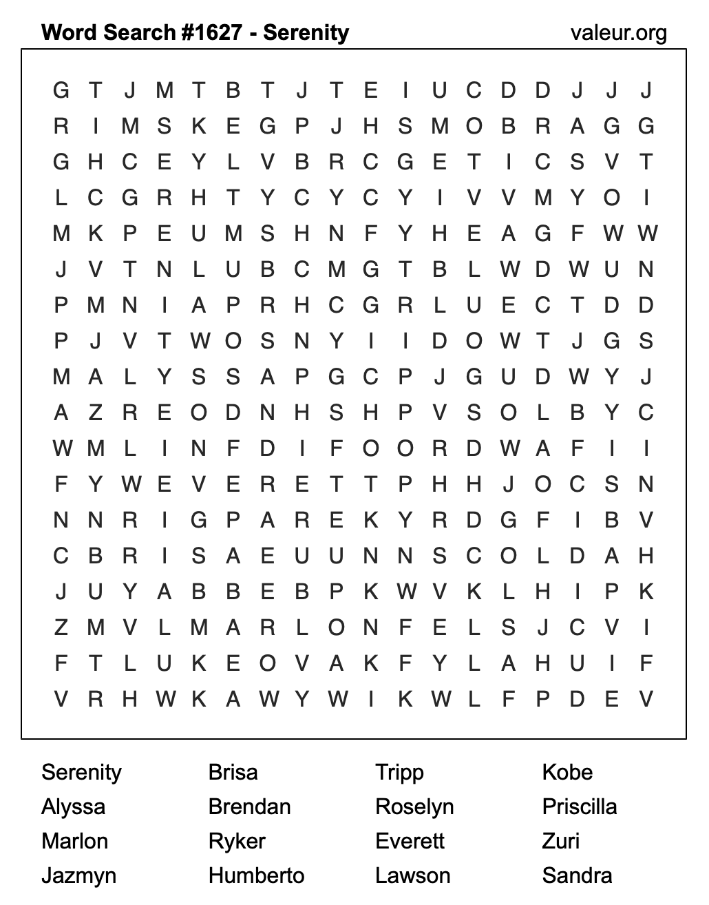 Word Search Puzzle with the name Serenity #1627 Word Search Puzzle with the name Serenity #1627