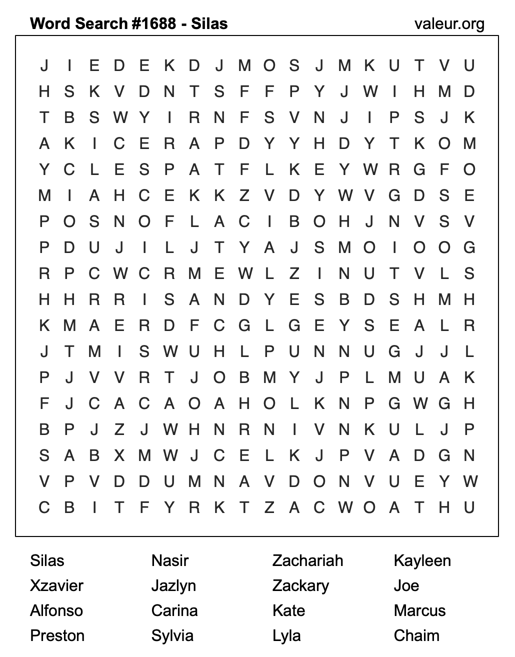 Word Search Puzzle with the name Silas #1688 Word Search Puzzle with the name Silas #1688