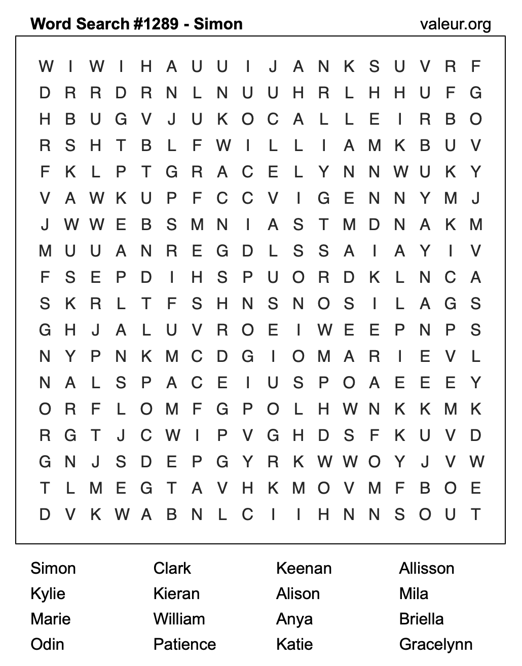 Word Search Puzzle with the name Simon #1289 Word Search Puzzle with the name Simon #1289