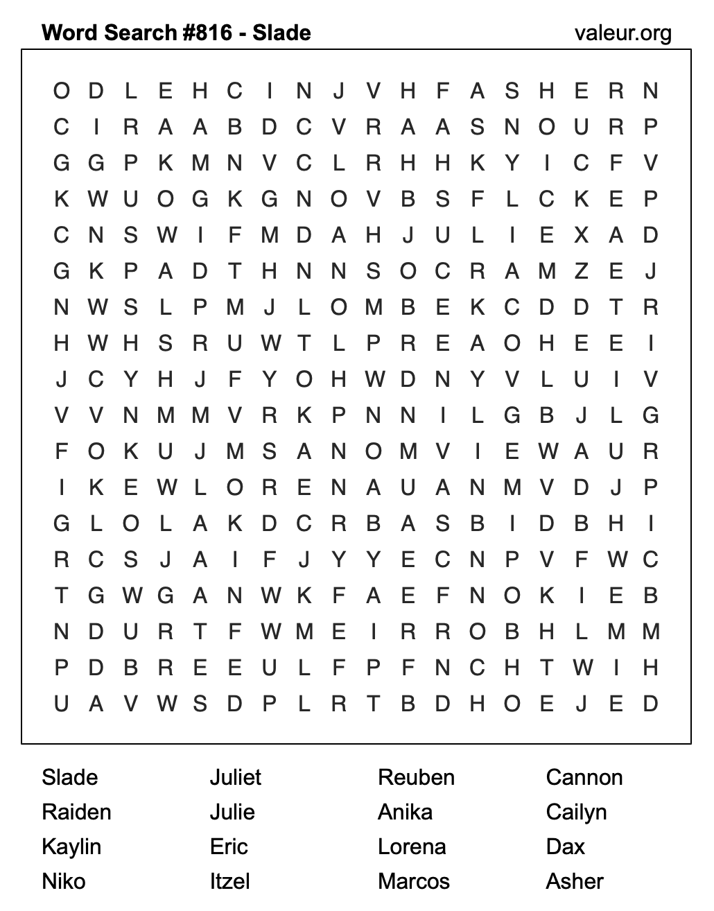 Word Search Puzzle with the name Slade #816 Word Search Puzzle with the name Slade #816