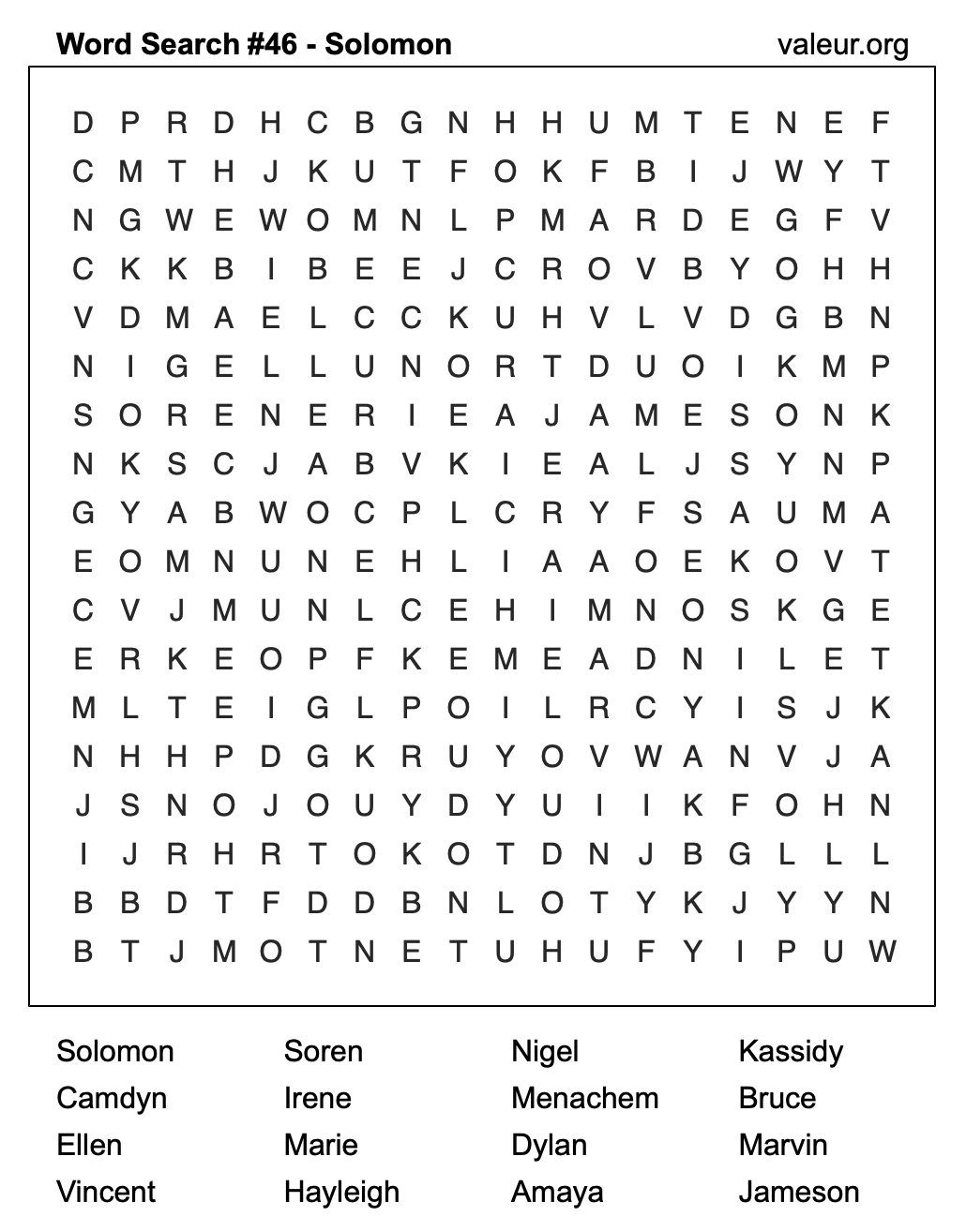 Word Search Puzzle with the name Solomon #46