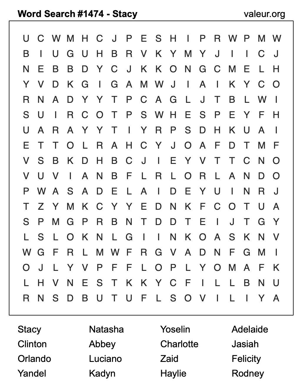 Word Search Puzzle with the name Stacy #1474