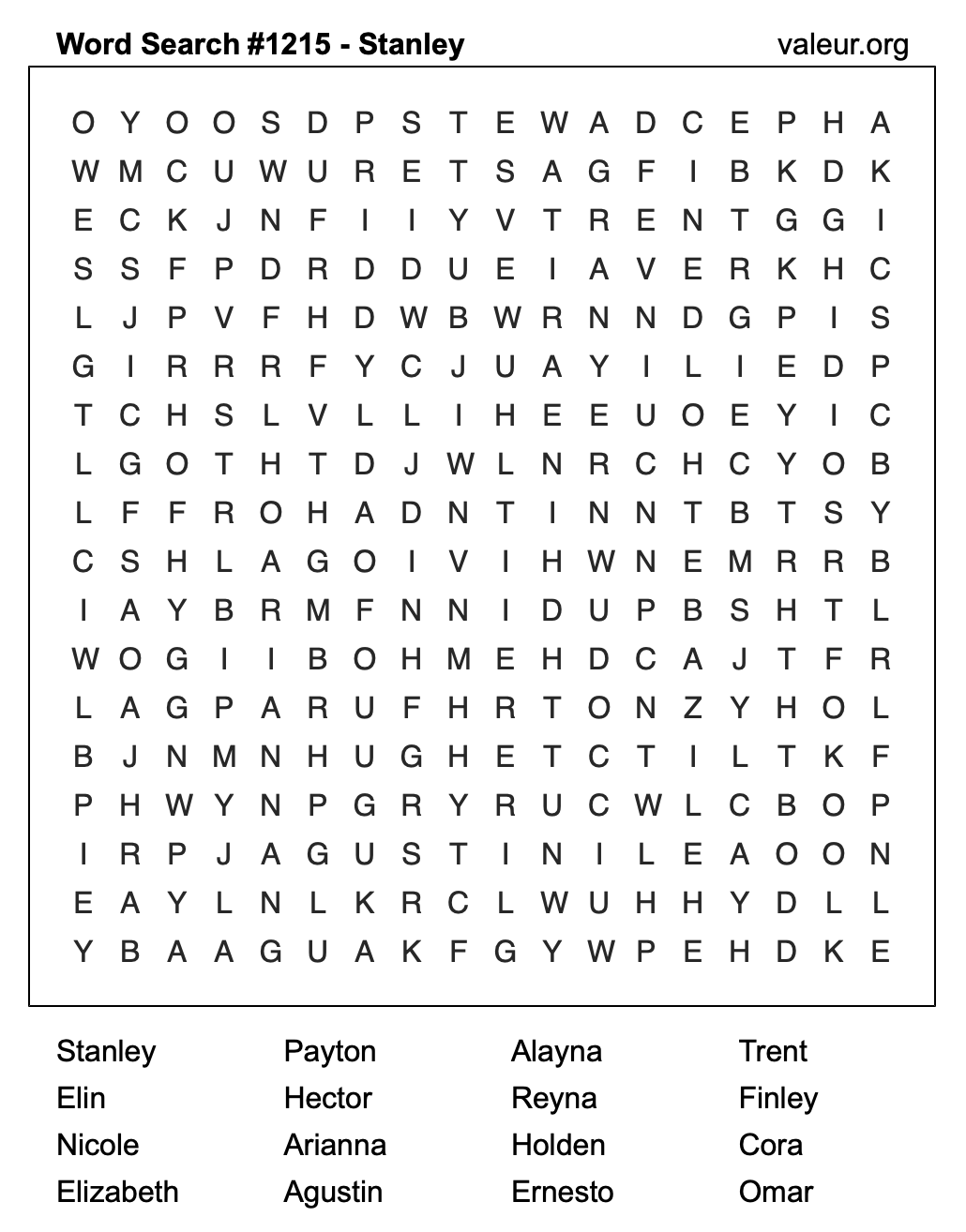 Word Search Puzzle with the name Stanley #1215 Word Search Puzzle with the name Stanley #1215