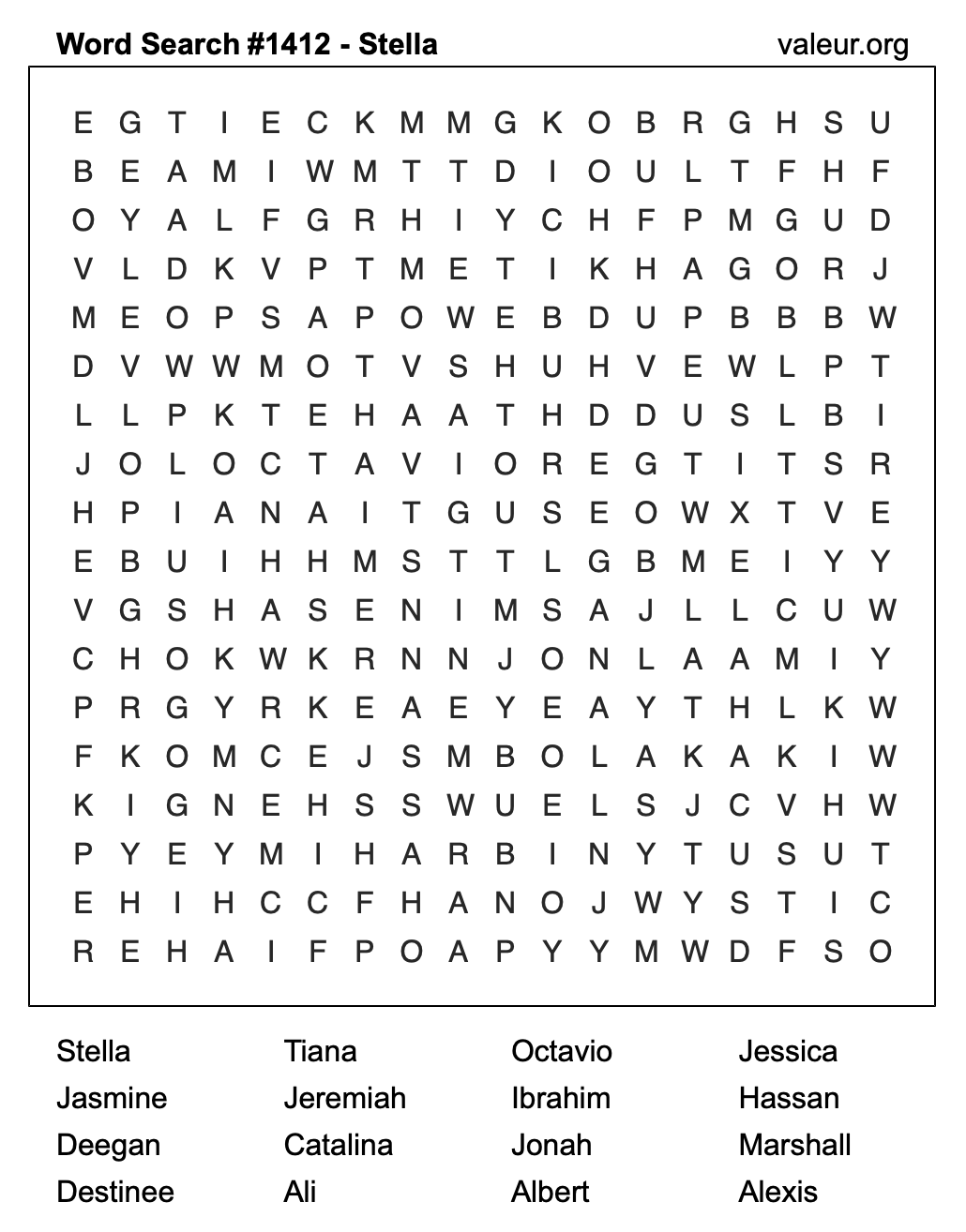 Word Search Puzzle with the name Stella #1412