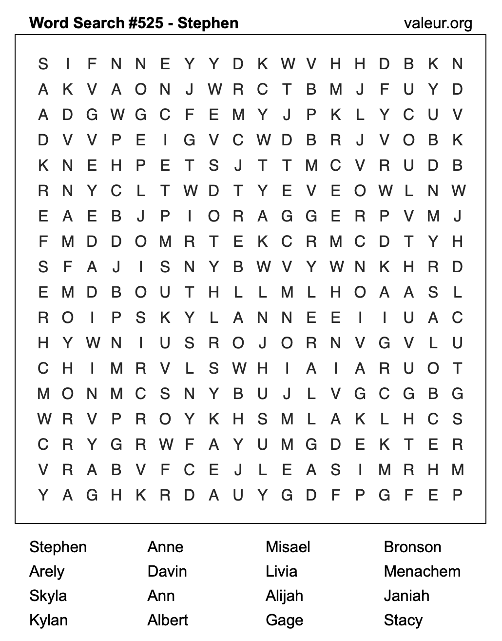 Word Search Puzzle with the name Stephen #525