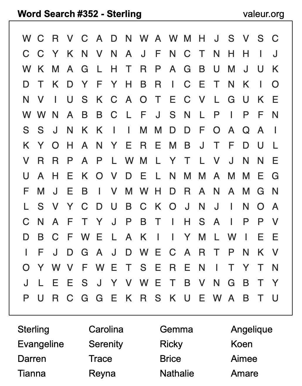 Word Search Puzzle with the name Sterling #352