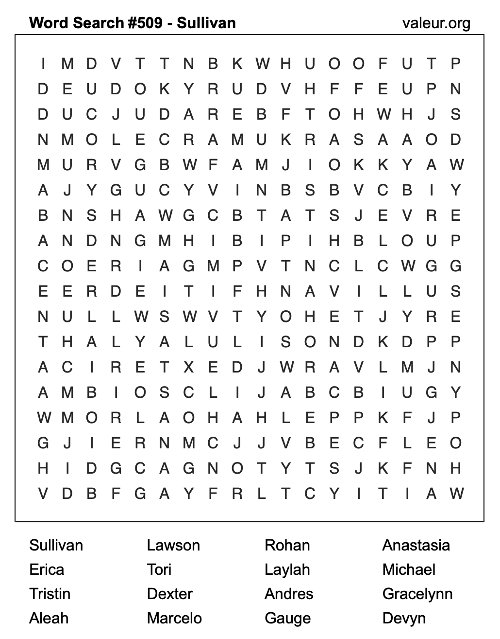 Word Search Puzzle with the name Sullivan #509 Word Search Puzzle with the name Sullivan #509