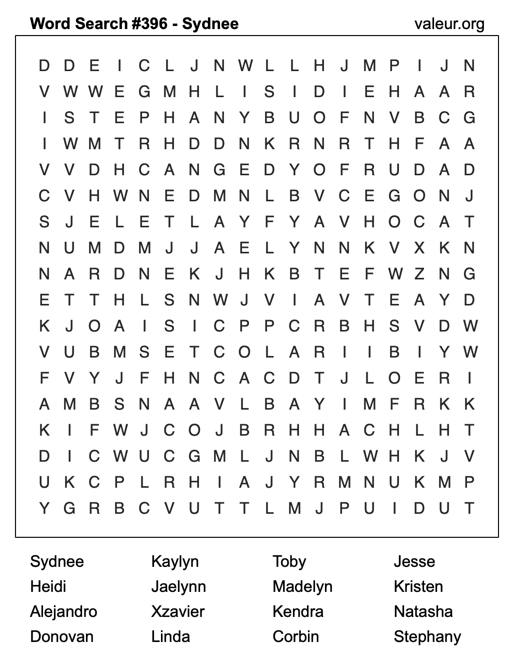 Word Search Puzzle with the name Sydnee #396 Word Search Puzzle with the name Sydnee #396