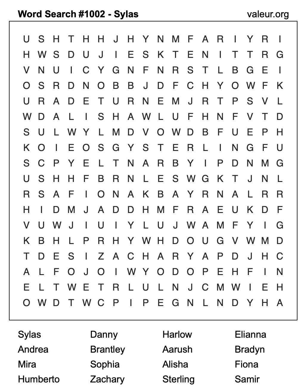 Word Search Puzzle with the name Sylas #1002