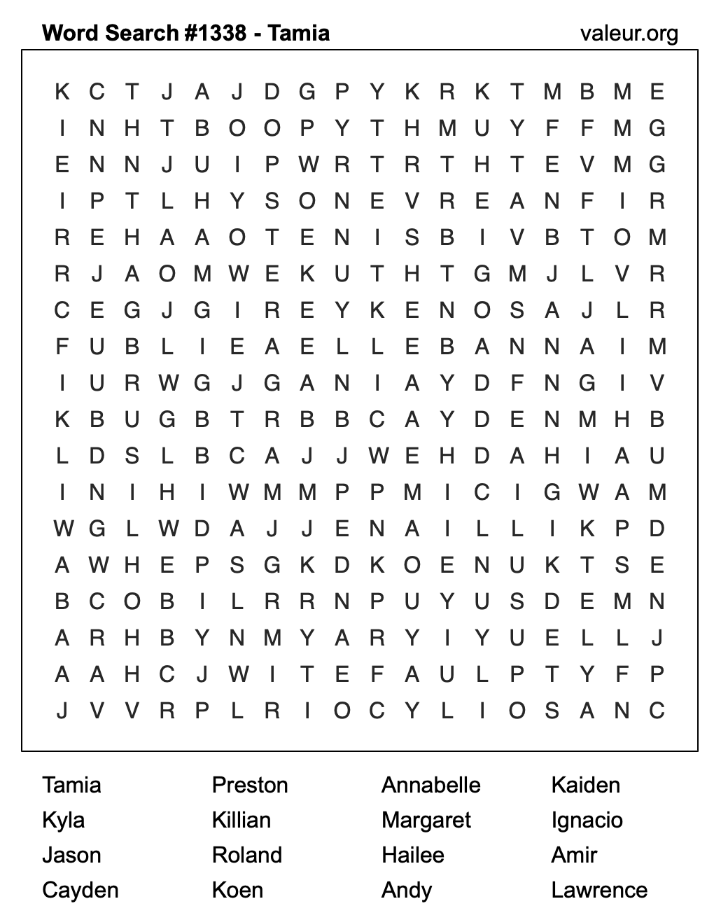 Word Search Puzzle with the name Tamia #1338 Word Search Puzzle with the name Tamia #1338