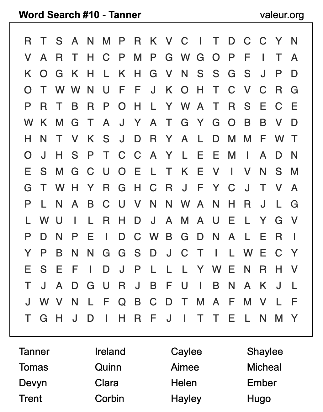 Word Search Puzzle with the name Tanner #10 Word Search Puzzle with the name Tanner #10