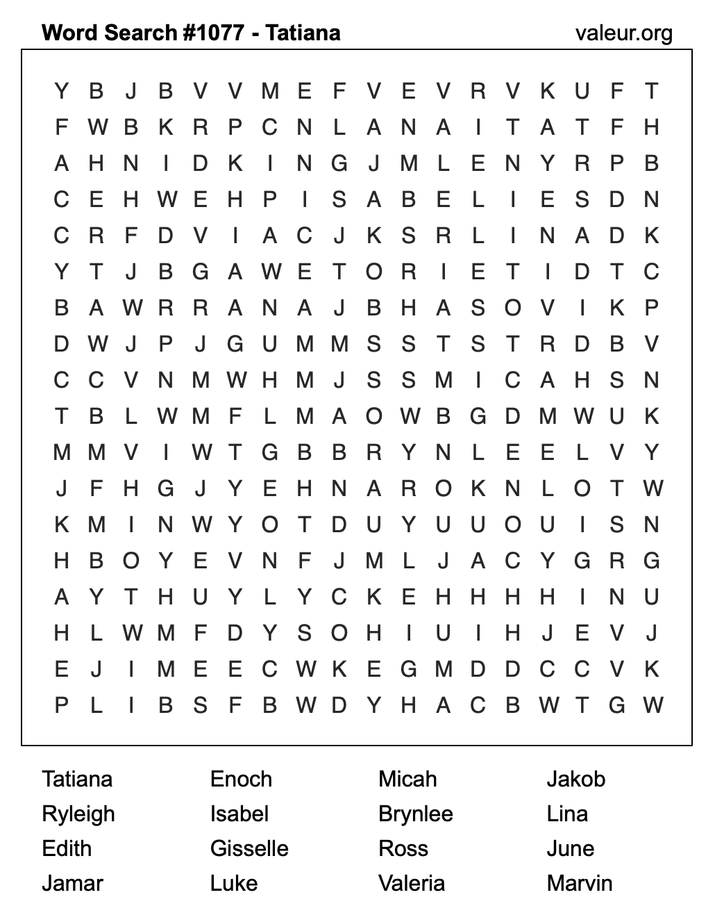 Word Search Puzzle with the name Tatiana #1077