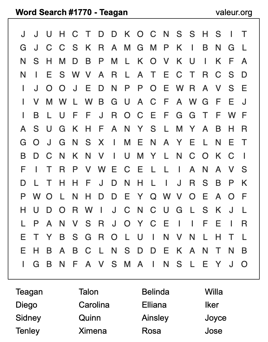Word Search Puzzle with the name Teagan #1770 Word Search Puzzle with the name Teagan #1770