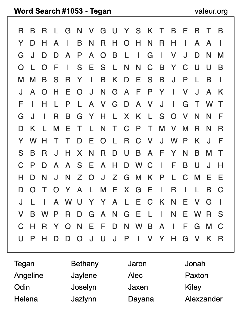 Word Search Puzzle with the name Tegan #1053 Word Search Puzzle with the name Tegan #1053