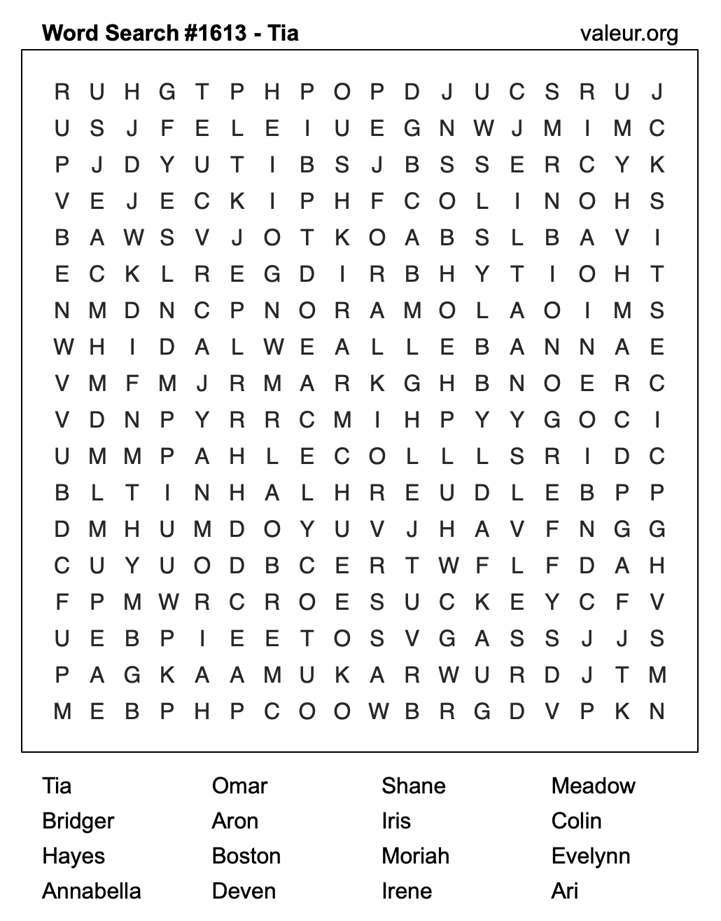 Word Search Puzzle with the name Tia #1613 Word Search Puzzle with the name Tia #1613