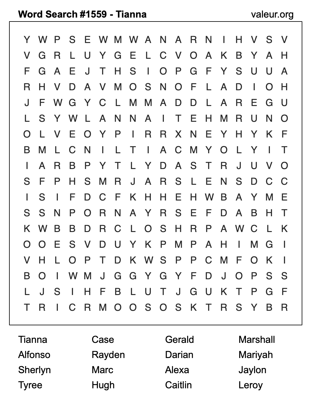 Word Search Puzzle with the name Tianna #1559 Word Search Puzzle with the name Tianna #1559